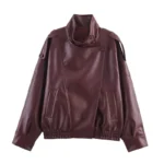 Women's Jacket Fall 2025 New Black Long Sleeve Pebble Faux Leather Jacket Motorcycle Style Personality Fashion - Image 11