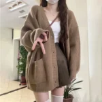 Korean version V-collar lazy wind cardigan Japanese department simple sweater female spring and autumn winter casual loose knit - Image 5