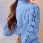 New Women's Long Sleeve High Neck  Chic Blouse, Lace Paneled Hollow Sleeve Elegant Top, Vintage Fashion Office Lady Outfits - Image 14