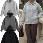 HH 2026 Casual Women's Soild Zipper Hoodie Long Sleeve Big Pocket Zipper Jacket With Hood Female Loose Outerwear Coat Tops