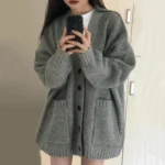 Korean version V-collar lazy wind cardigan Japanese department simple sweater female spring and autumn winter casual loose knit - Image 3